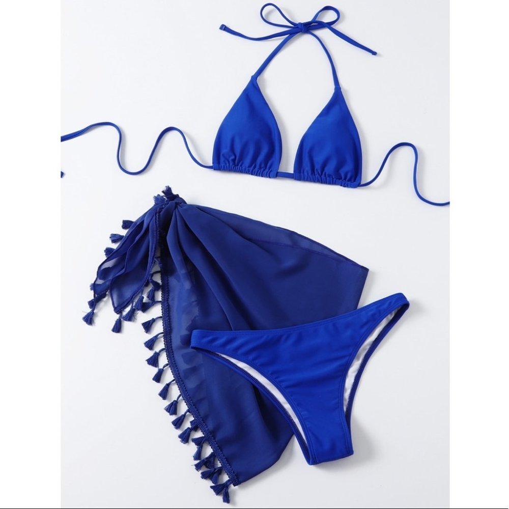 Blue Very Sexy Triangle Bikini & Matching Sarong - Picture 2 of 5